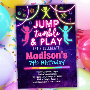 Invitation Jump Tumble & Play Trampoline Park Girls Anniversa