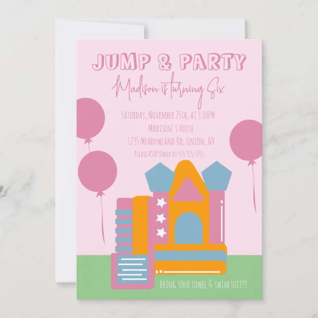 Invitation Jumping Bounce House Balloon Anniversaire (Devant)