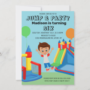 Invitation Jumping Bouncing Party Bounce House Boys Anniversa