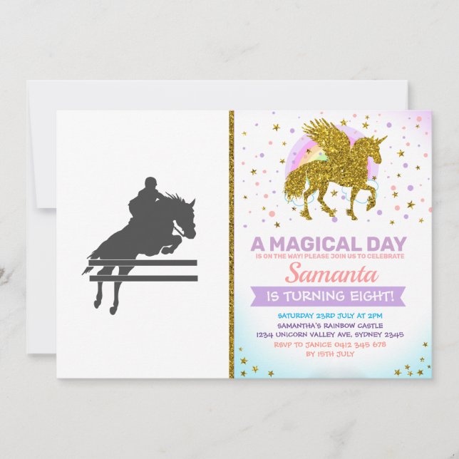 Invitation Jumping horse silhouette - choose background color (Devant)
