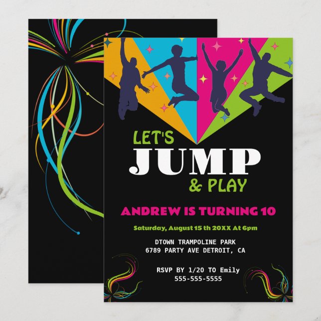 Invitation Jumping Jubilation : Parc Trampoline Anniversaire (Devant / Derrière)