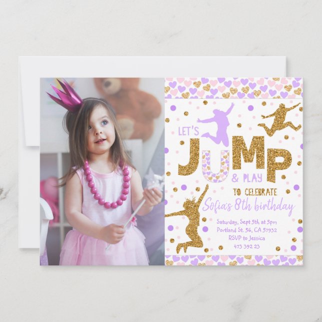 Invitation Jumping party Gold confetti Anniversaire Invitatio (Devant)