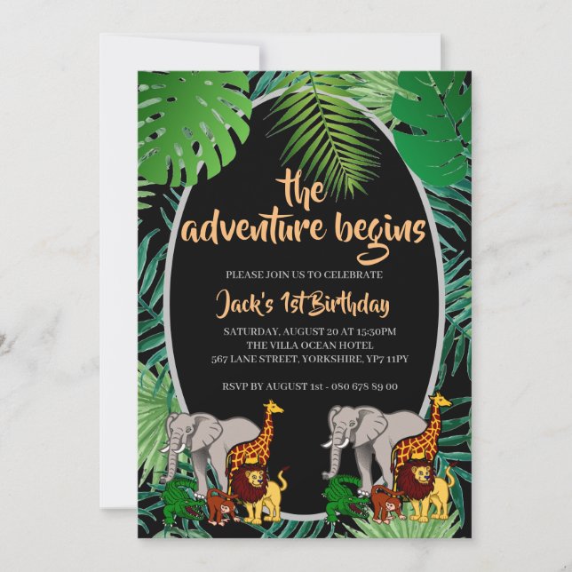 Invitation Jungle 1er Anniversaire L'aventure commence Safari (Devant)