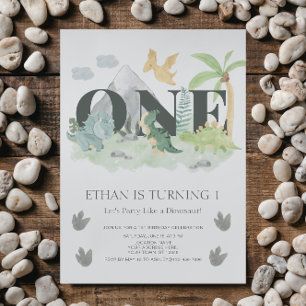 Invitation Jungle 1er anniversaire Watercolor Dinosaur Party