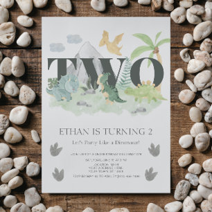 Invitation Jungle 2ème anniversaire Watercolor Dinosaur Party