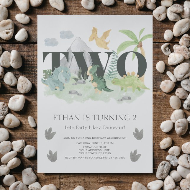 Invitation Jungle 2ème anniversaire Watercolor Dinosaur Party (🦖 Get ready to party with these unique dinosaur-themed invitations.)