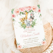 Jungle Animal Safari rose Blush Baby shower Floral