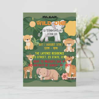 Invitation Jungle Animal Wild Un garçon 1er anniversaire
