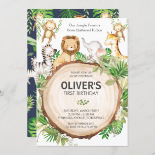 Invitation Jungle Animaux 1er Anniversaire Fête Verdure Safar