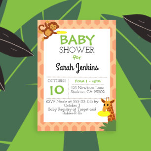 Invitation Jungle Animaux Baby shower corallien