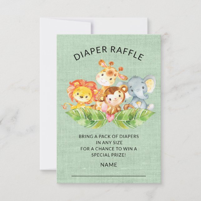 Invitation Jungle Animaux Baby shower Déchets Raffle Ticket (Devant)