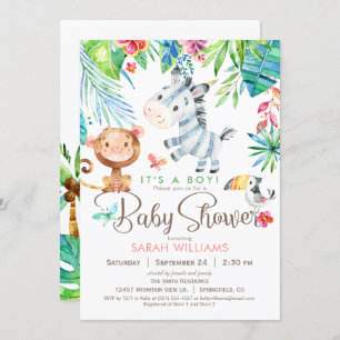 Invitation Jungle Animaux Baby shower Invitation, garçon ou f