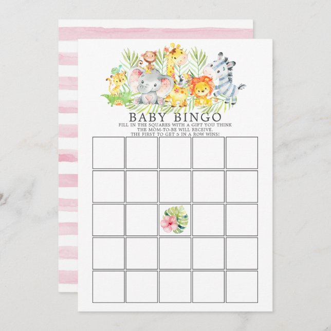 Invitation Jungle Animaux BINGO Baby shower Jeu (Devant / Derrière)