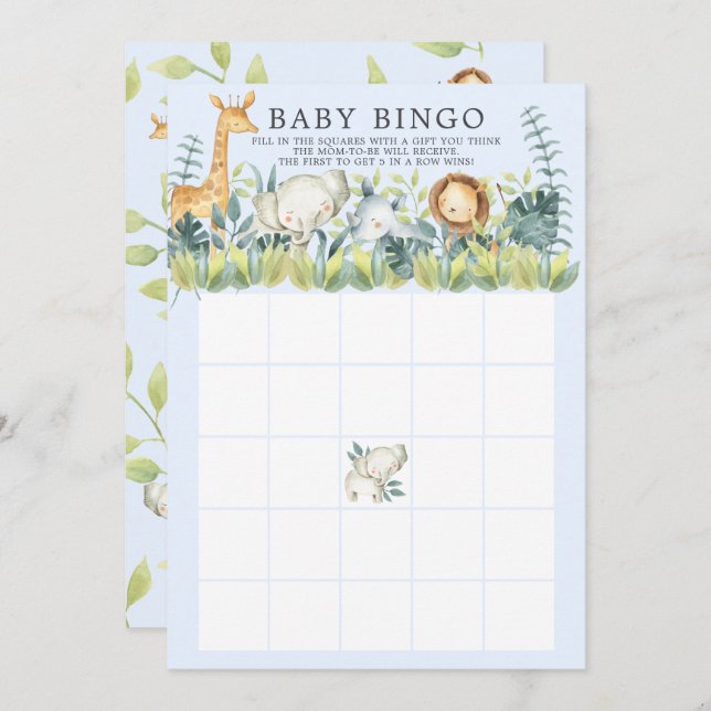 Invitation Jungle Animaux BINGO Baby shower Jeu (Devant / Derrière)