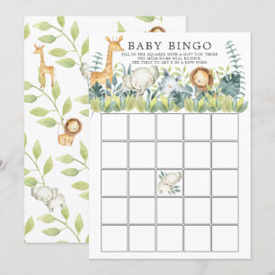 Invitation Jungle Animaux BINGO Baby shower Jeu