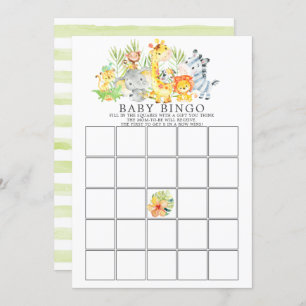 Invitation Jungle Animaux BINGO Baby shower Jeu