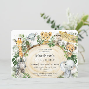Invitation Jungle Animaux Bois Verdure Sauvage Un 1er Anniver