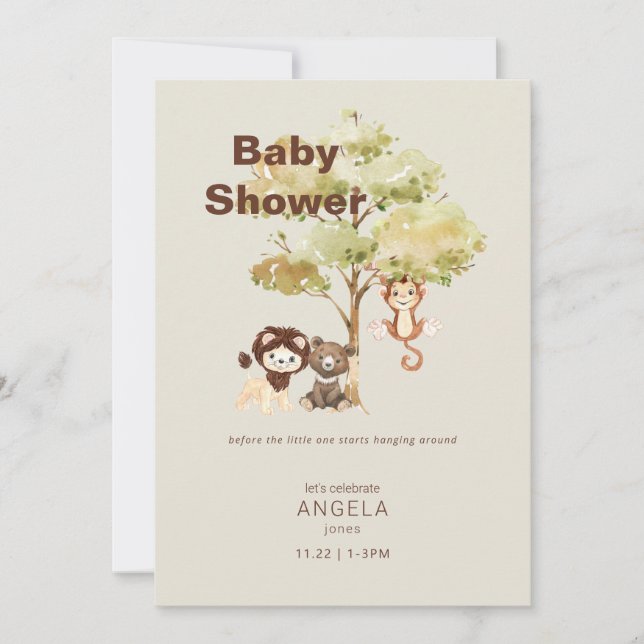 Invitation Jungle Animaux Cream Boy Baby shower (Devant)