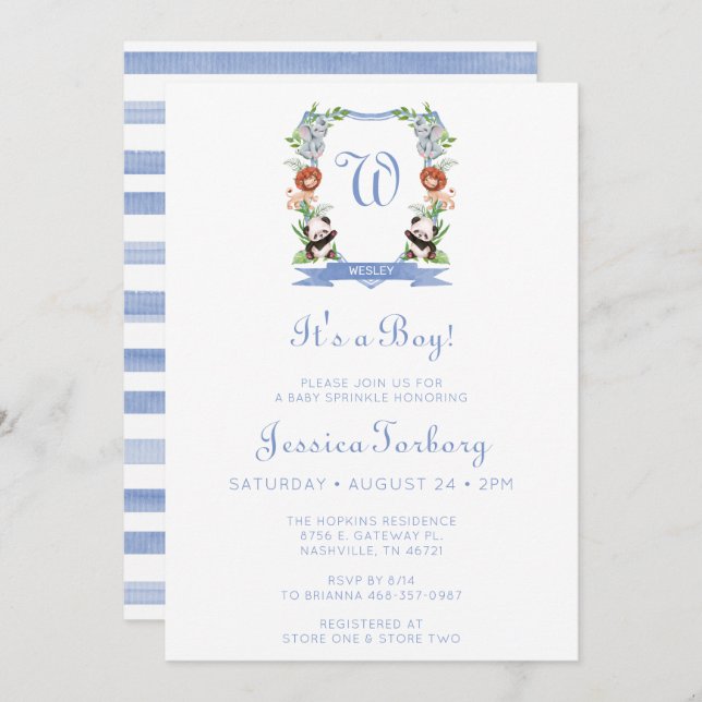 Invitation Jungle Animaux Crest C'est un garçon Bébé Sprinkle (Devant / Derrière)