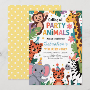 Invitation Jungle Animaux de Fête Anniversaire