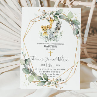 Invitation Jungle Animaux de la verdure chic Baptême Christen
