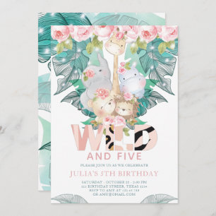 Invitation Jungle Animaux Fille Anniversaire mignonne