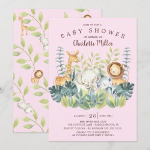 Invitation Jungle Animaux Filles Baby shower