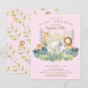 Invitation Jungle Animaux Filles Baby shower