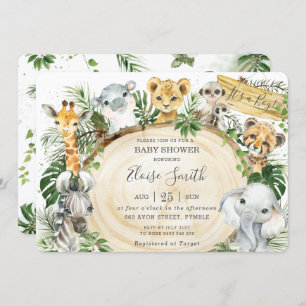 Invitation Jungle Animaux Safari Baby shower de verdure en bo