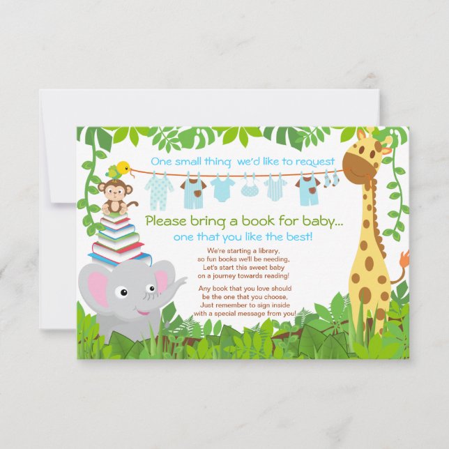Invitation Jungle Animaux Safari Baby shower Garçon Livre (Devant)