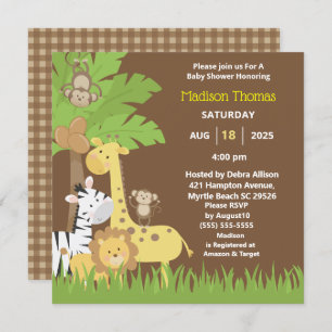 Invitation Jungle Animaux Safari Brown Baby shower Garçon I