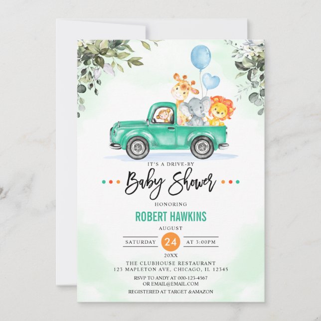 Invitation Jungle Animaux Safari Conduite Par Baby shower (Devant)