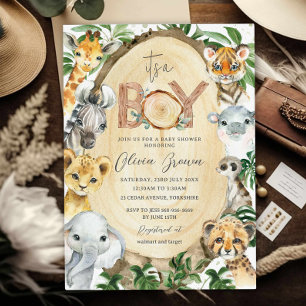 Invitation Jungle Animaux Safari Verdure Baby shower Garçon