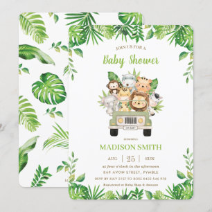 Invitation Jungle Animaux Safari voiture Baby shower de verdu