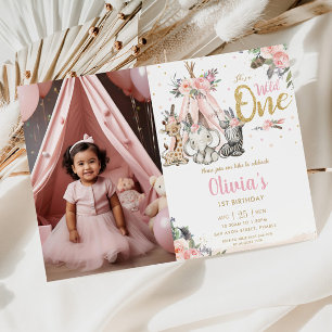 Invitation Jungle Animaux Tribal Wild Un 1er anniversaire Pho