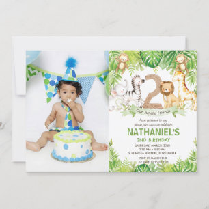 Invitation Jungle Animaux Végétation Safari 2ème anniversaire