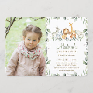 Invitation Jungle Animaux Verdure Anniversaire Garçon Photo F