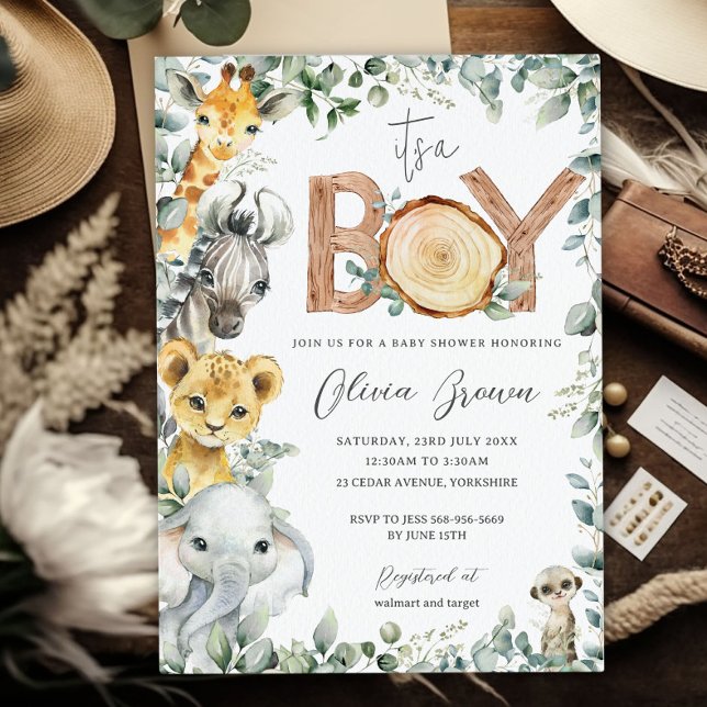 Invitation Jungle Animaux Verdure Safari Baby shower Garçon (Créateur téléchargé)