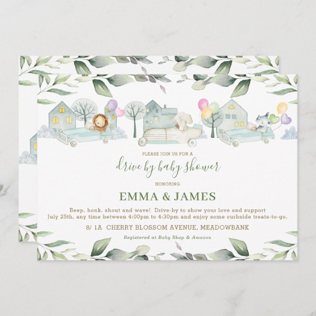 Invitation Jungle Animaux Voitures Végétation Conduite Par Ba (Devant / Derrière)