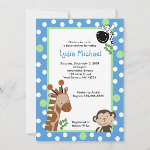 Invitation JUNGLE AVENTURE BLUE Safari Baby shower