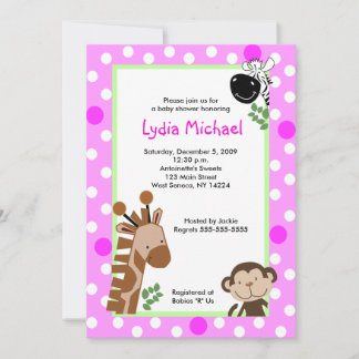 Invitation JUNGLE AVENTURE ROSE Baby shower Safari Safari