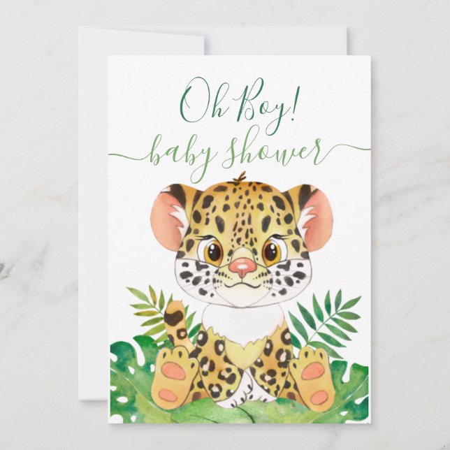 Invitation Jungle Baby shower de couleur de l'eau léopard Inv (Dos)