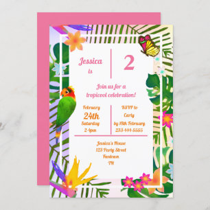 Invitation Jungle de perroquets roses du 2e anniversaire trop