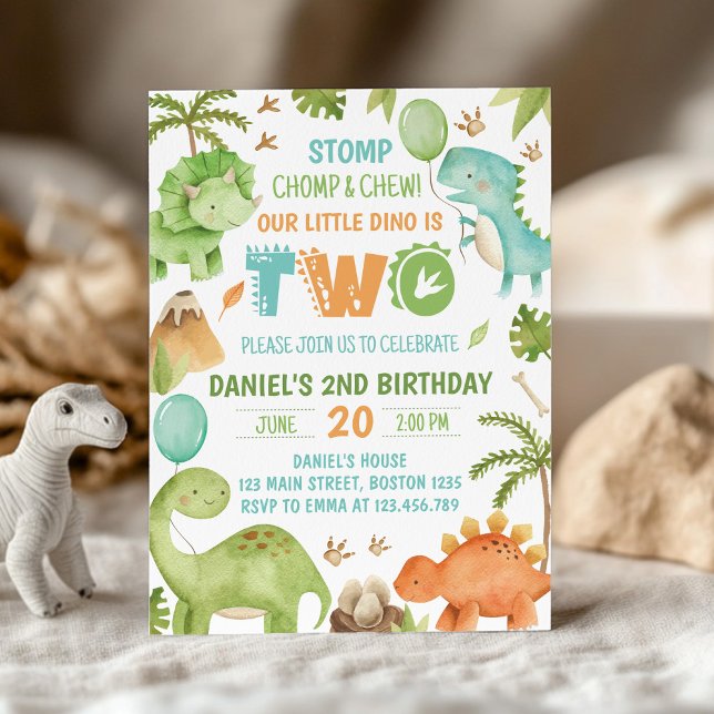 Invitation Jungle Dinosaur Cute Boy 2nd Birthday Party (Créateur téléchargé)