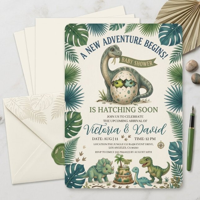Invitation Jungle Dinosaur Hatching Soon Baby Shower Invitati (Créateur téléchargé)