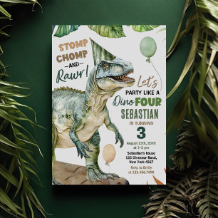 Invitation Jungle Dinosaur T Rex 3e fête d'anniversaire