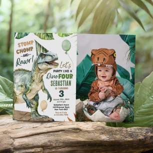 Invitation Jungle Dinosaur T Rex 3ème anniversaire de fête Ph