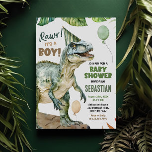 Invitation Jungle Dinosaur T Rex Baby Boy Douche