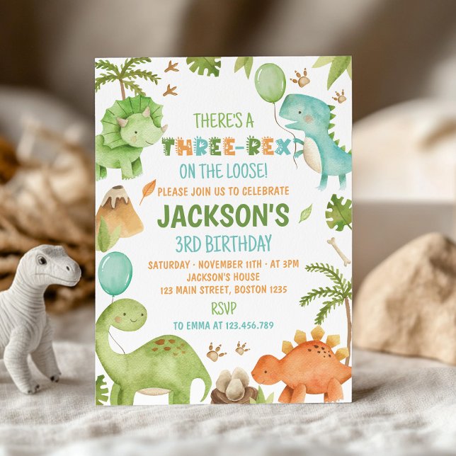 Invitation Jungle Dinosaur Three-Rex Cute Boy Birthday Party (Créateur téléchargé)