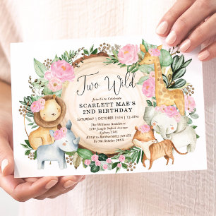 Invitation Jungle Floral Safari Animaux sauvages 2e anniversa